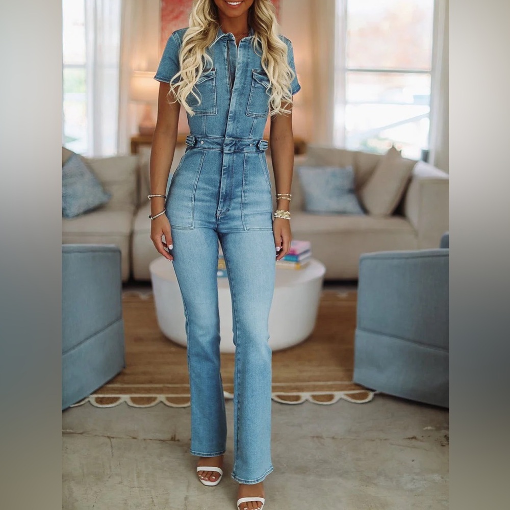 Good American Denim Flare Leg Jumpsuit